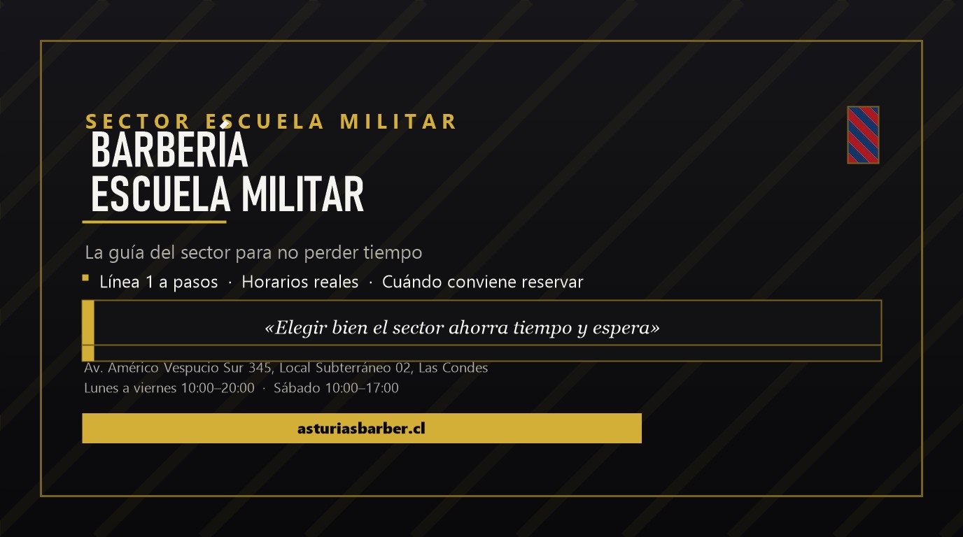 Vista del sector Escuela Militar en Las Condes con la entrada de una barbería a pasos del Metro Línea 1.